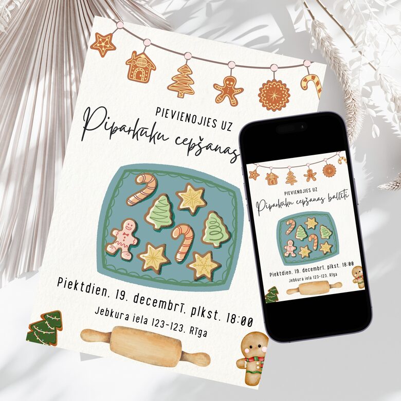 Piparkūku cepšanas ballītes digitāls Ziemassvētku ielūgums